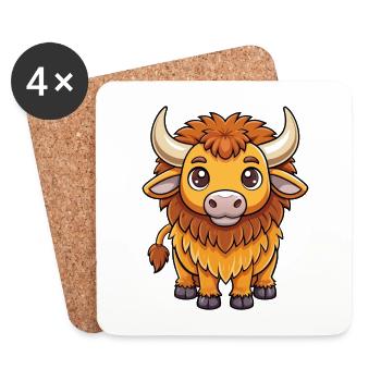 Bison mignon personnage de dessin animé Kawaii Clipart - Dessous de verre (lot de 4) - blanc - Devant