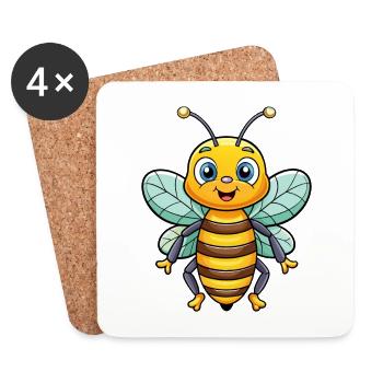 abeille mignon personnage de dessin animé Kawaii Clipart - Dessous de verre (lot de 4) - blanc - Devant