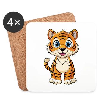 Tiger Cute Cartoon Character Kawaii Clipart - Coasters (set of 4) - white - Front