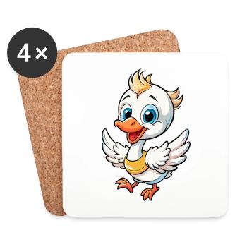 cygne mignon personnage de dessin animé Kawaii Clipart - Dessous de verre (lot de 4) - blanc - Devant
