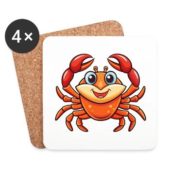 Crab Cute Cartoon Character Kawaii Clipart - Coasters (set of 4) - white - Front