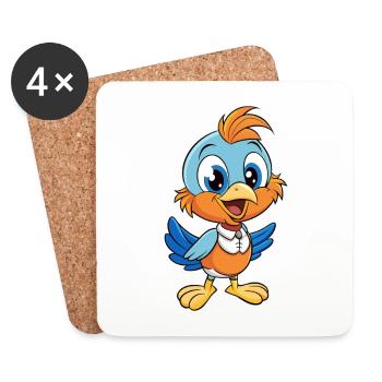 Thrush Cute Cartoon Character Kawaii Clipart - Coasters (set of 4) - white - Front