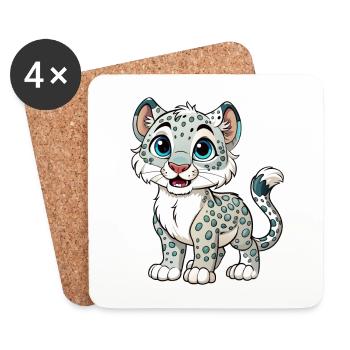 Snow Leopard Cartoon Character Kawaii Clipart - Coasters (set of 4) - white - Front
