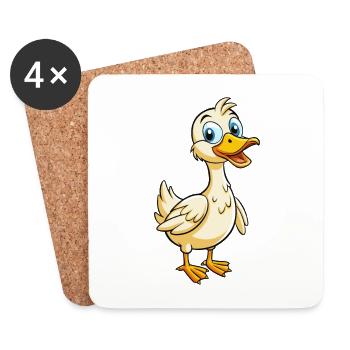 Gans Niedliche Zeichentrickfigur Kawaii Clipart - Untersetzer (4er-Set) - Weiß - Vorne