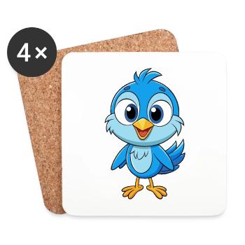 oiseau mignon personnage de dessin animé Kawaii Clipart - Dessous de verre (lot de 4) - blanc - Devant