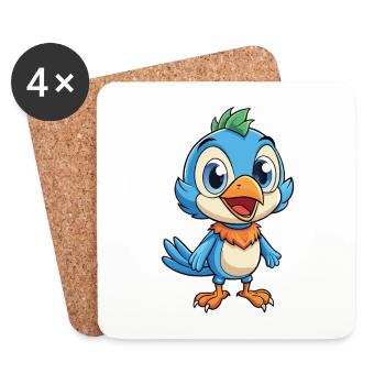 Pie-grièche mignon personnage de dessin animé Kawaii Clipart - Dessous de verre (lot de 4) - blanc - Devant