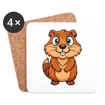marmotte mignon personnage de dessin animé Kawaii Clipart - Dessous de verre (lot de 4) - blanc - Devant