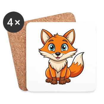 Fox Cute Cartoon Character Kawaii Clipart - Coasters (set of 4) - white - Front