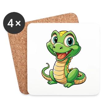 serpent mignon personnage de dessin animé Kawaii Clipart - Dessous de verre (lot de 4) - blanc - Devant