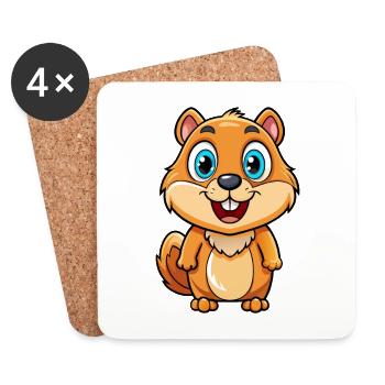 Gopher Niedliche Zeichentrickfigur Kawaii Clipart - Untersetzer (4er-Set) - Weiß - Vorne