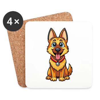Berger allemand chien mignon dessin animé Kawaii Clipart - Dessous de verre (lot de 4) - blanc - Devant