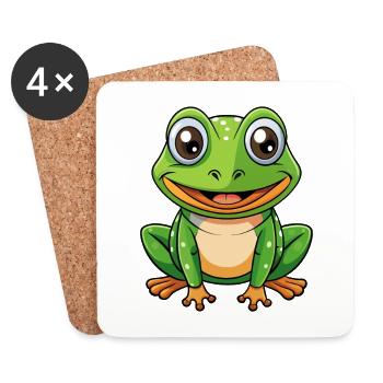 Frog Cute Cartoon Character Kawaii Clipart - Coasters (set of 4) - white - Front