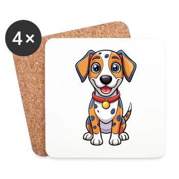 Deutsche Dogge Hund Cartoon Figur Kawaii Clipart - Untersetzer (4er-Set) - Weiß - Vorne