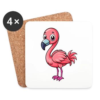 flamant rose mignon personnage de dessin animé Kawaii Clipart - Dessous de verre (lot de 4) - blanc - Devant