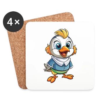 pluvier mignon personnage de dessin animé Kawaii Clipart - Dessous de verre (lot de 4) - blanc - Devant