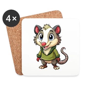 Opossum Mignon Personnage De Dessin Animé Kawaii Clipart - Dessous de verre (lot de 4) - blanc - Devant
