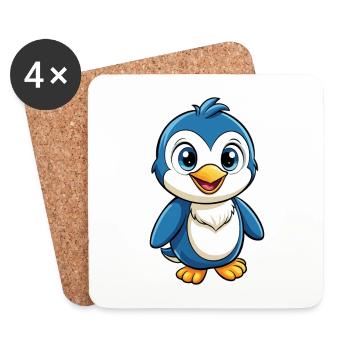 Pingouin Mignon Personnage De Dessin Animé Kawaii Clipart - Dessous de verre (lot de 4) - blanc - Devant