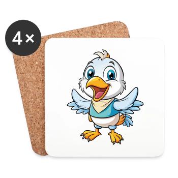Seagull Cute Cartoon Character Kawaii Clipart - Coasters (set of 4) - white - Front