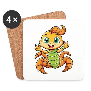 Scorpion Mignon Personnage De Dessin Animé Kawaii Clipart - Dessous de verre (lot de 4) - blanc - Devant