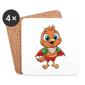 Robin Niedliche Zeichentrickfigur Kawaii Clipart - Untersetzer (4er-Set) - Weiß - Vorne