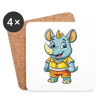 Rhino Cute Cartoon Character Kawaii Clipart - Coasters (set of 4) - white - Front
