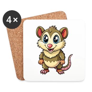 opossum mignon personnage de dessin animé kawaii clipart - Dessous de verre (lot de 4) - blanc - Devant
