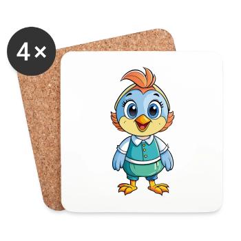 Quail Cute Cartoon Character Kawaii Clipart - Coasters (set of 4) - white - Front