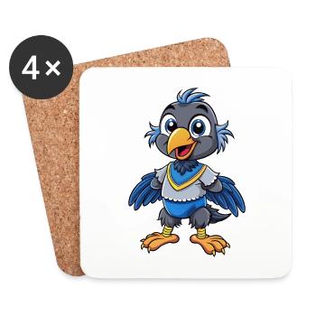 corbeau mignon personnage de dessin animé Kawaii Clipart - Dessous de verre (lot de 4) - blanc - Devant