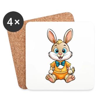 Lapin Mignon Personnage De Dessin Animé Kawaii Clipart - Dessous de verre (lot de 4) - blanc - Devant