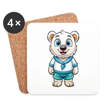 ours polaire mignon personnage de dessin animé Kawaii Clipart - Dessous de verre (lot de 4) - blanc - Devant