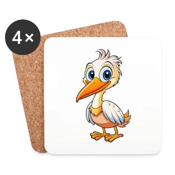 Pélican Mignon Personnage De Dessin Animé Kawaii Clipart - Dessous de verre (lot de 4) - blanc - Devant