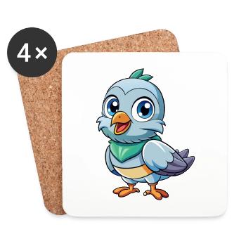 Pigeon Cute Cartoon Character Kawaii Clipart - Coasters (set of 4) - white - Front