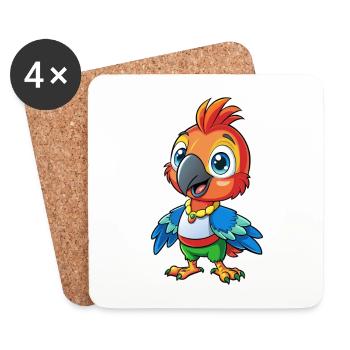 Parrot Cute Cartoon Character Kawaii Clipart - Coasters (set of 4) - white - Front