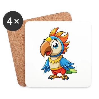 Parrot Cute Cartoon Character Kawaii Clipart - Coasters (set of 4) - white - Front