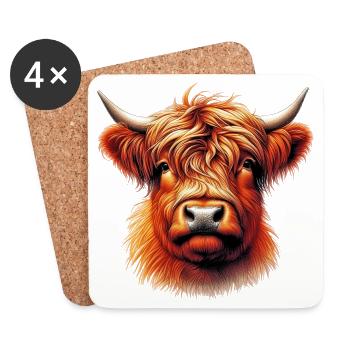 Scottish Highland Cow - Coasters (set of 4) - white - Front