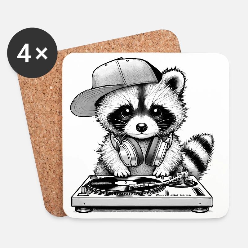 cooles Waschbär-Motiv als DJ mit Kopfhörer - Untersetzer (4er-Set) - Weiß