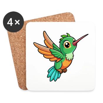 Hummingbird Cute Cartoon Character Kawaii Clipart - Coasters (set of 4) - white - Front
