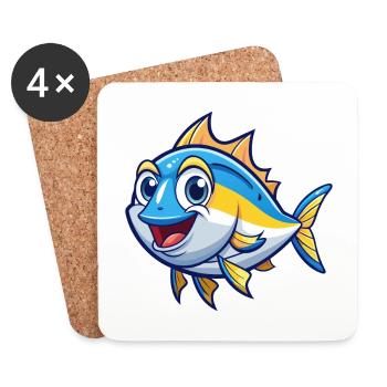 Thunfisch Niedliche Zeichentrickfigur Kawaii Clipart - Untersetzer (4er-Set) - Weiß - Vorne