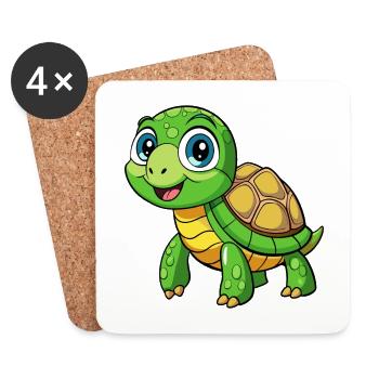 tortue mignon personnage de dessin animé Kawaii Clipart - Dessous de verre (lot de 4) - blanc - Devant