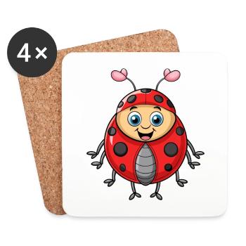 Ladybug Cute Cartoon Character Kawaii Clipart - Coasters (set of 4) - white - Front
