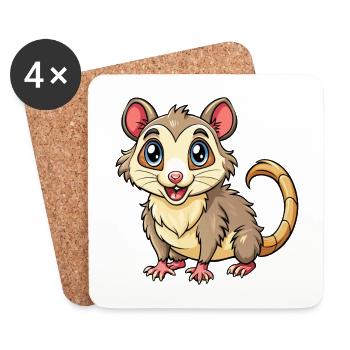 opossum mignon personnage de dessin animé kawaii clipart - Dessous de verre (lot de 4) - blanc - Devant