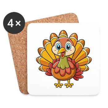 Turquie Mignon Dessin Animé Personnage Kawaii Clipart - Dessous de verre (lot de 4) - blanc - Devant