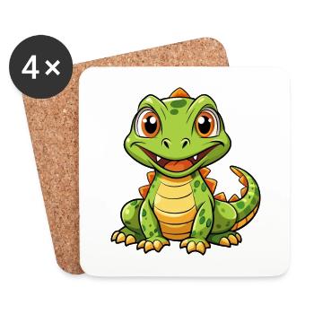 Komodo Dragon Dessin Animé Personnage Kawaii Clipart - Dessous de verre (lot de 4) - blanc - Devant