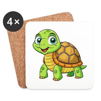 tortue mignon personnage de dessin animé Kawaii Clipart - Dessous de verre (lot de 4) - blanc - Devant