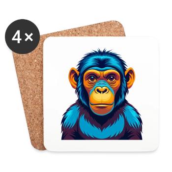 Bonobo Colorful Kawaii Cartoon Character Clipart - Coasters (set of 4) - white - Front