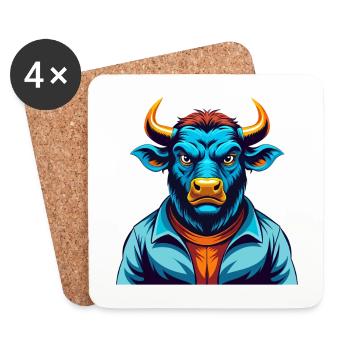 Bull Colorful Kawaii Cartoon Character Clipart - Coasters (set of 4) - white - Front