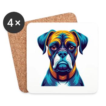 Boxer Chien Coloré Kawaii Dessin Animé Personnage Animal de compagnie - Dessous de verre (lot de 4) - blanc - Devant