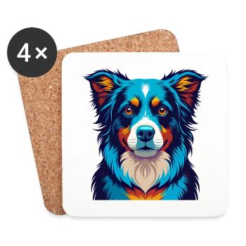 Australian Shepherd Dog Colorful Kawaii Cartoon - Coasters (set of 4) - white - Front