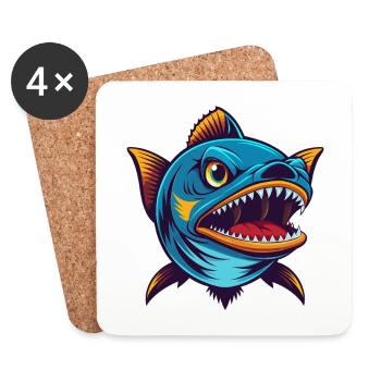 Barracuda Coloré Kawaii Dessin Animé Personnage Animal de compagnie - Dessous de verre (lot de 4) - blanc - Devant