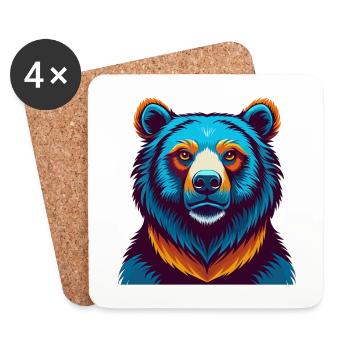 Bear Colorful Kawaii Cartoon Character Clipart - Coasters (set of 4) - white - Front